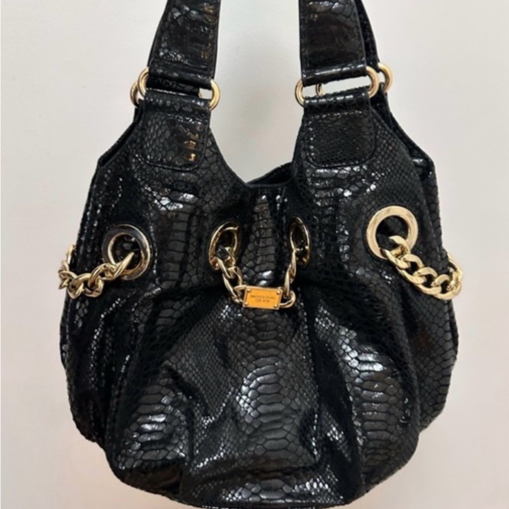 Michael Kors Black Croc-Embossed Leather Snakeskin Women’s Luxury Handbag OS